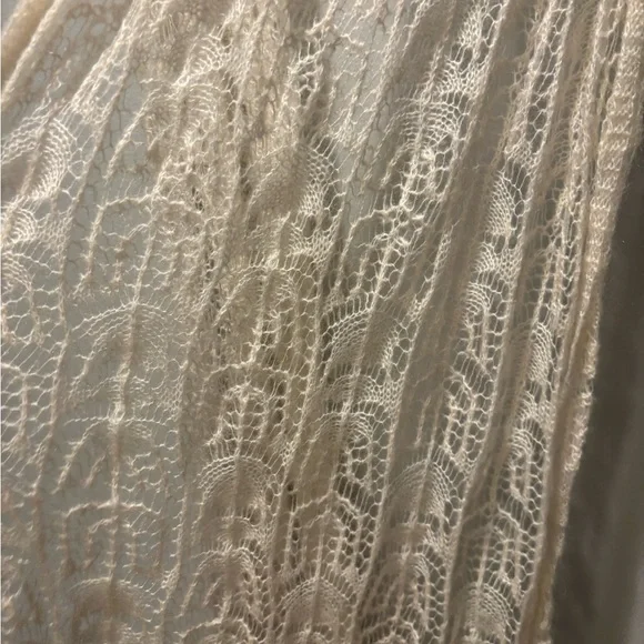 Ralph Lauren Lace Knit Scarf Ivory Mohair Blend Gold Metallic Ends Boho Romantic - Picture 9 of 10